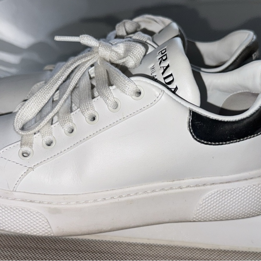 Prada Classic White Lace-Up Sneakers - Picture 6 of 7